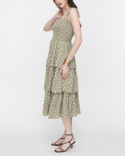 SIXDO Polka Dot Spaghetti Strap Maxi Chiffon Dress